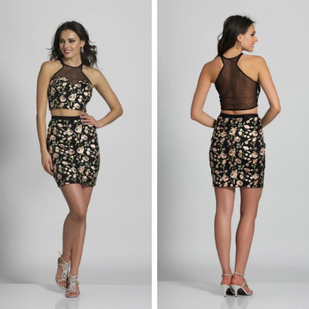 Dave & Johnny Floral Embroidered Two Piece Skirt Set